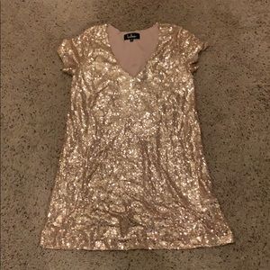 Light Up the Night Champagne Sequin Shift Dress